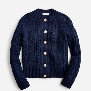 J.Crew Wool Blend Cable Knit Cardigan with Gold Buttons in Navy - Size Small